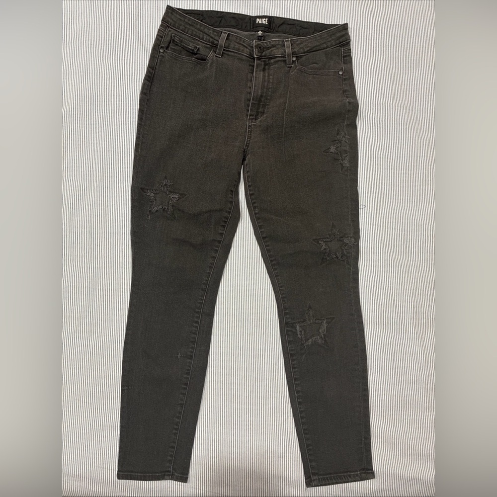 Paige Women’s Size 32 Black Hoxton Ankle Skinny Stretch Denim Jeans W/ Stars